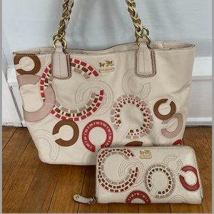 Coach Madison Whipstitch Parchment Tote and Wallet
